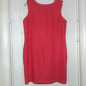John Roberts red scoopneck sleeveless dress